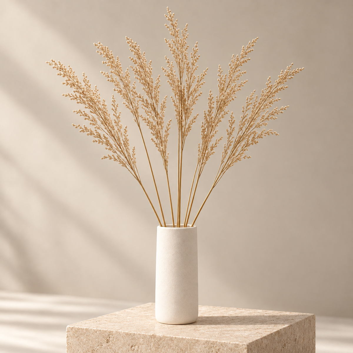 Floravyner Artificial Reed Grass Arrangement in Ivory Vase