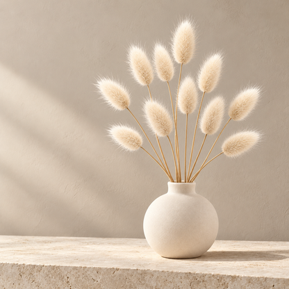 Floravyner Artificial Bunny Tail Grass Arrangement in Ivory Vase